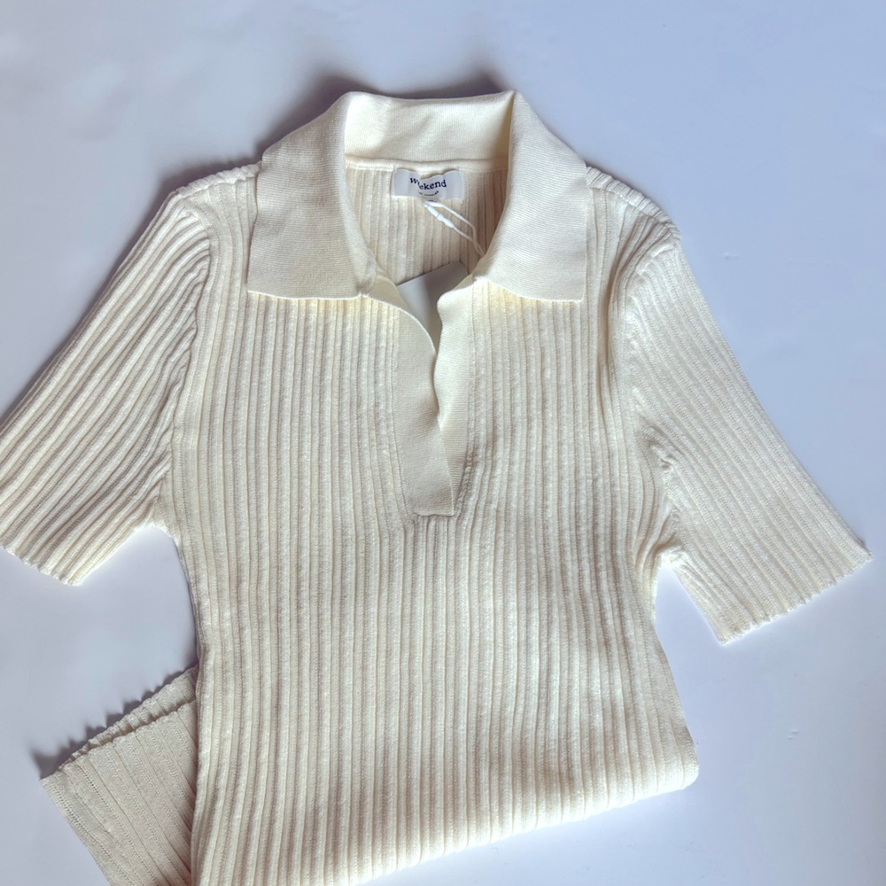 Weekend Ribbed Knit Collared Top, Sizes M + L, NWT - Picture 5 of 9